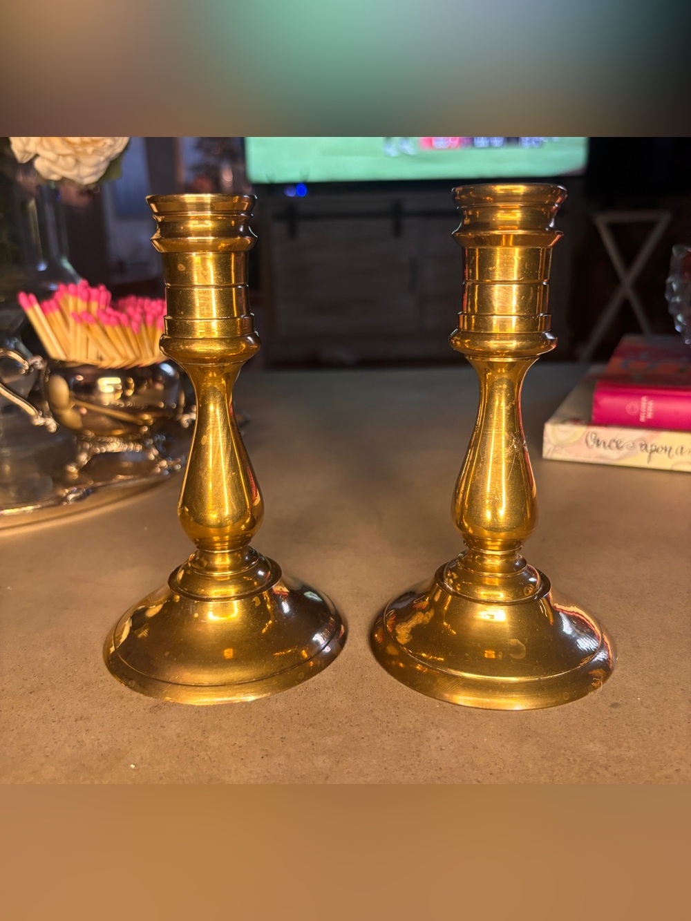 Vintage Solid Brass Candlestick Holders Pair 6” Made in India Taper Candle